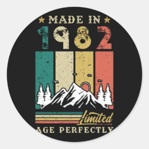 Sticker Rond Né En 1982 Anniversaire