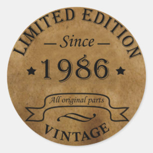 Sticker Rond né en 1986 anniversaire vintage