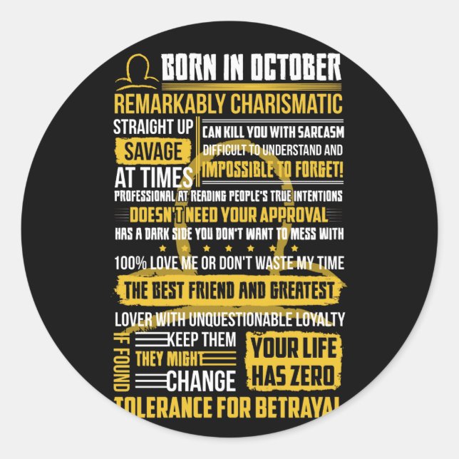 Sticker Rond Né en octobre Faits (Devant)