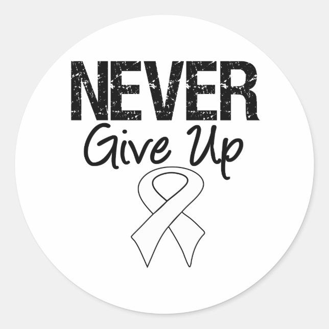 Sticker Rond Ne jamais renoncer au ruban (cancer pulmonaire) (Devant)