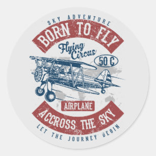 Sticker Rond Né Pour Vol Sky Aventure À Travers L'Avion Sky