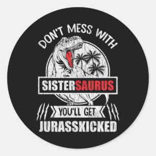 Sticker Rond Ne touchez pas à Sister Saurus, fille de la famill