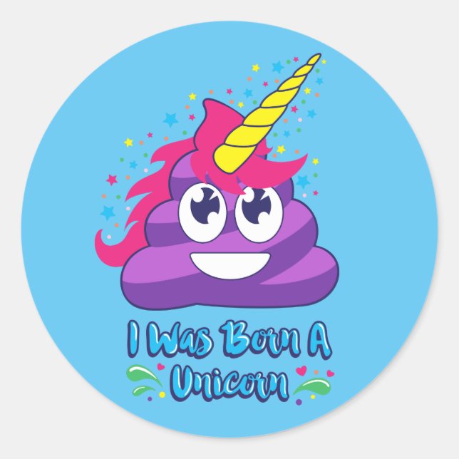 Sticker Rond Né Une Unicorne (Poop Emoji) (Devant)