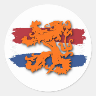 Sticker Rond Néerlandais Rouge Bleu Drapeau Orange Lion Team Ho