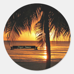 Sticker Rond Negril, coucher du soleil de Jamaïque, belle photo
