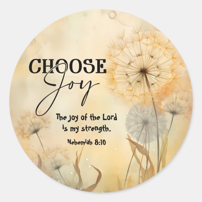 Sticker Rond Néhémie 8:10 Joie du Seigneur Bible Verse Fleurs (Devant)