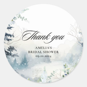 Sticker Rond Neige amoureuse bleu poussiéreux Mariage d'hiver S