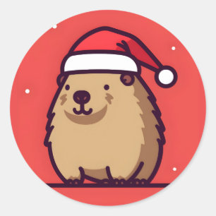 Sticker Rond Neige de Noël Capybara