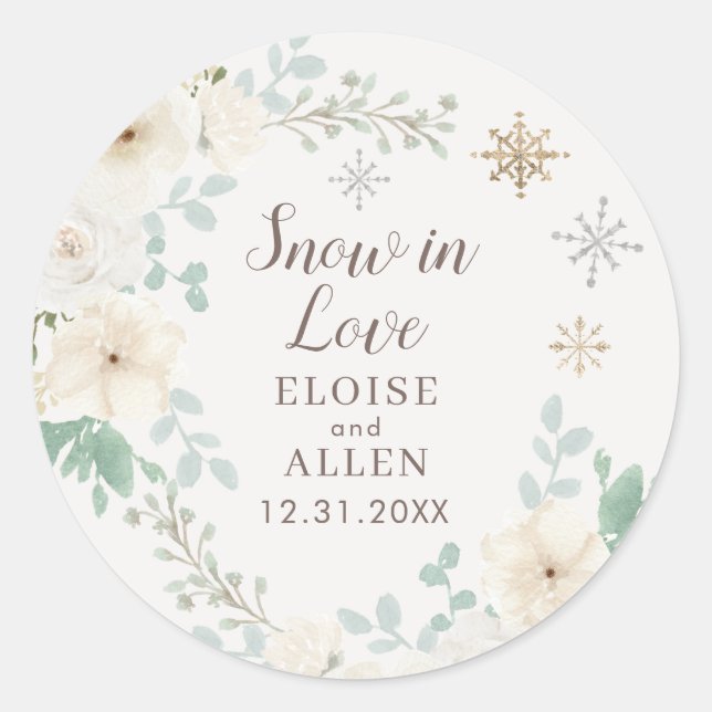 Sticker Rond Neige en amour Fleurs blanches d'hiver (Devant)
