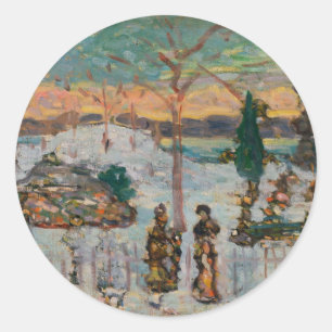Sticker Rond Neige en avril par Maurice Prendergast, Vintage Ar