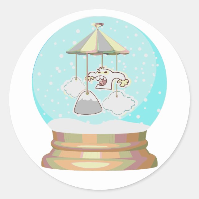 Sticker Rond Neige yeti neige globe mignon baby shower d'hiver (Devant)
