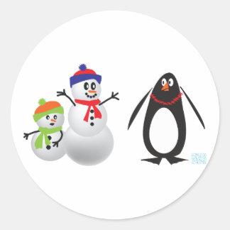 Sticker Rond Neiges et pingouins
