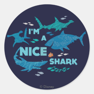 Sticker Rond Nemo et requins - Je suis un joli requin