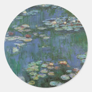 Sticker Rond Nénuphars de Claude Monet, Fleurs Vintages