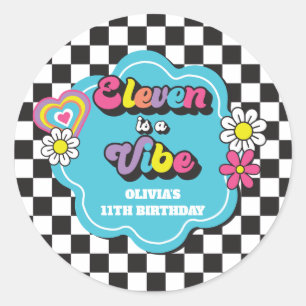 Sticker Rond Neon 90s Rétro Eleven est une ambiance 11e Anniver