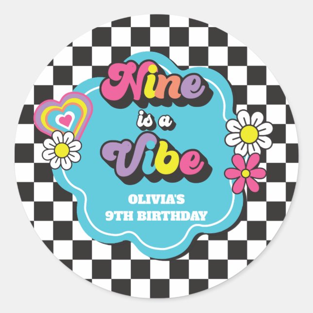 Sticker Rond Neon 90s Retro Nine est un Vibe 9e anniversaire (Devant)