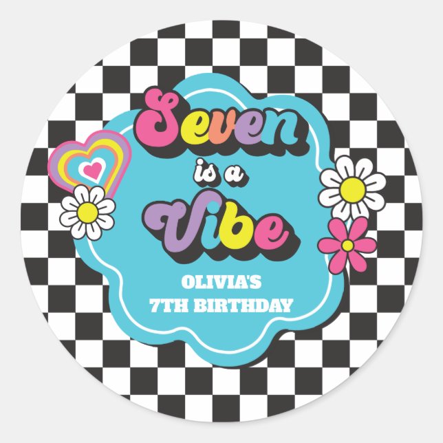 Sticker Rond Neon 90s Retro Seven est un Vibe 7e anniversaire (Devant)