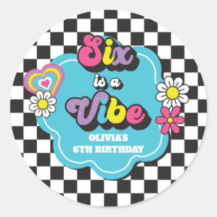 Sticker Rond Neon 90s Retro Six est un Vibe 6e anniversaire