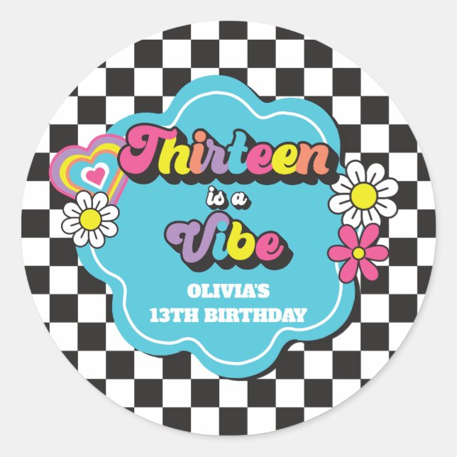 Sticker Rond Neon 90s Retro Thirteen est un Vibe 13e anniversai (Devant)