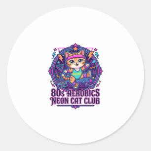 Sticker Rond Néon de chat aérobic des années 80 - Conception dr