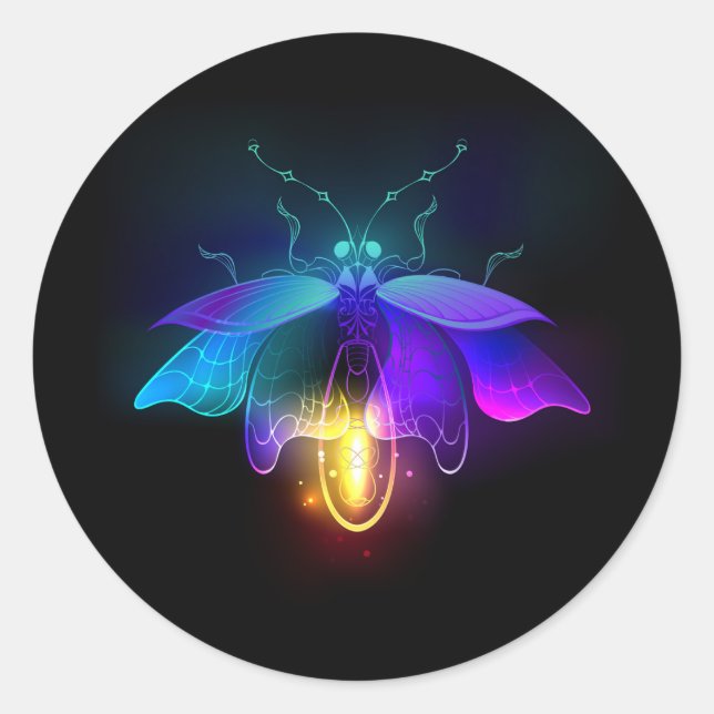 Sticker Rond Neon Firefly sur noir (Devant)