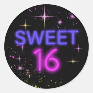Sticker Rond Neon Glow Sweet 16 ID760