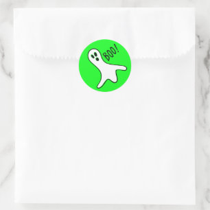 Sticker Rond Neon Green Blanc Éffrayant Ghost Kids Halloween Pa