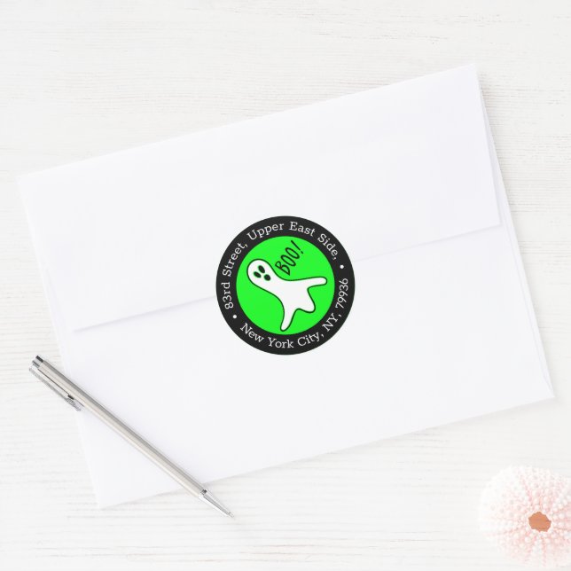 Sticker Rond Neon Green Éffrayant Ghost Halloween Adresse de re (Enveloppe)