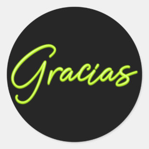 Sticker Rond Neon Lime Green Glow Espagne Gracias Merci