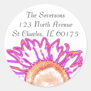 Sticker Rond Neon Pink Sunflower Adresse de retour