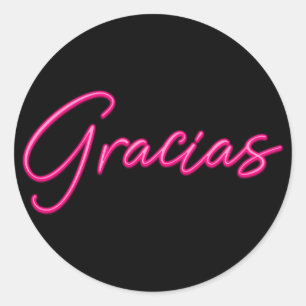 Sticker Rond Neon rose clair espagnol Gracias Merci