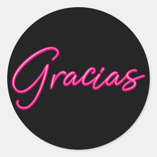 Sticker Rond Neon rose clair espagnol Gracias Merci (Devant)