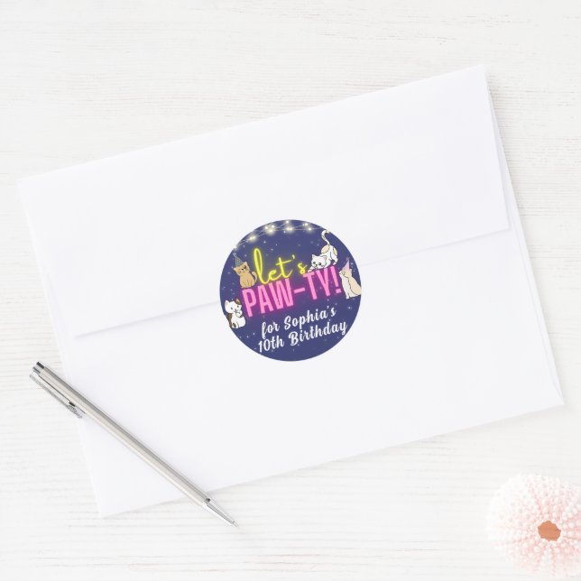 Sticker Rond Neon rose jaune brillant mignon Chats Favoriser le (Enveloppe)