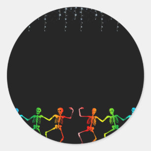 Sticker Rond Neon Skeleton Dance Halloween