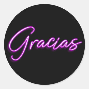 Sticker Rond Neon violet brillant espagnol Gracias Merci