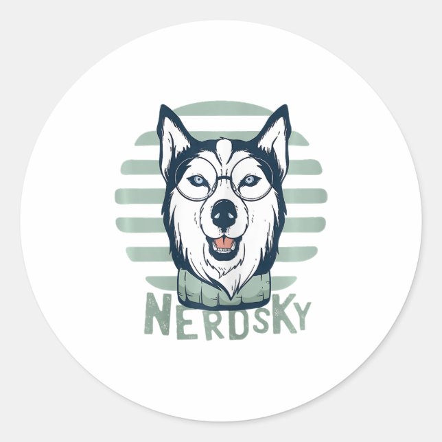 Sticker Rond Nerdsky Classic Husky Funny Chien (Devant)