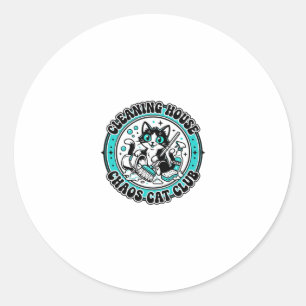 Sticker Rond Nettoyage Maison Chaos Chat Amoureux T-Shirt Art -