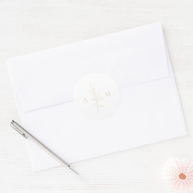 Sticker Rond Nettoyer Or Botanique Mariage élégant (Enveloppe)