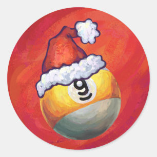 Sticker Rond Neuf boule à Santa Hat sur Rouge