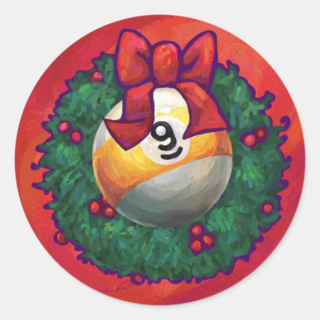 Sticker Rond Neuf boules en couronne rouge pour Noël (Devant)