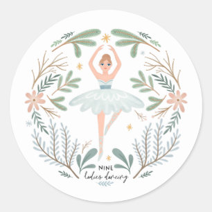 Sticker Rond Neuf Dames Danser 12 Jours de Noël Mignonne Folk