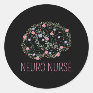 Sticker Rond Neuro Neurologie Infirmière Cerveau De Fleurs