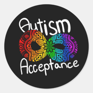 Sticker Rond Neurodiversité Autisme Acceptation Rainbow Button 