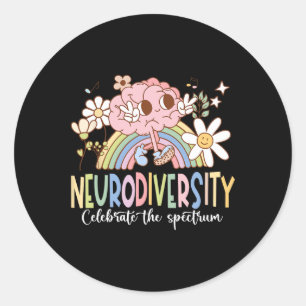 Sticker Rond Neurodiversité Célébrez Le Spectre Cerveau Groovy