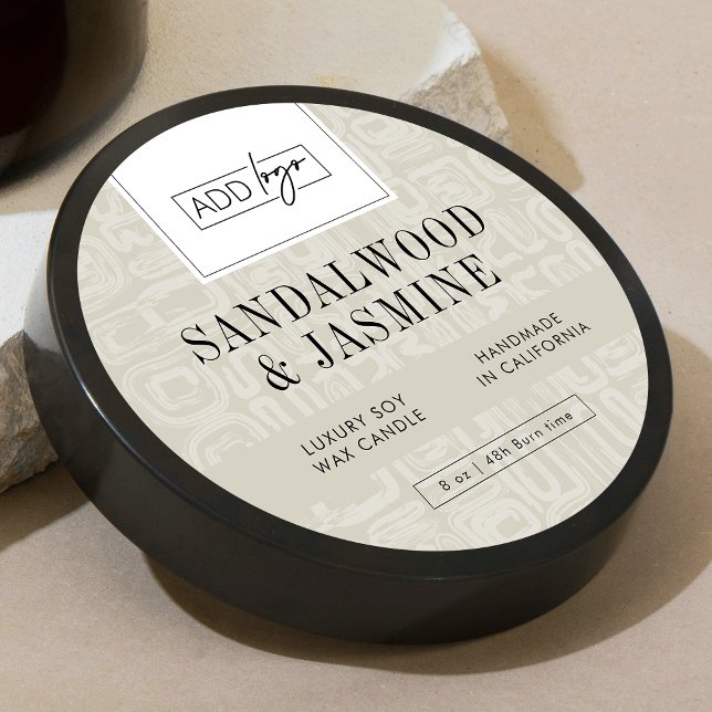 Sticker Rond Neutral Beige Boho Logo Candle Jar Lid (Earthy neutral design round product labels with your custom logo and abstract boho background)