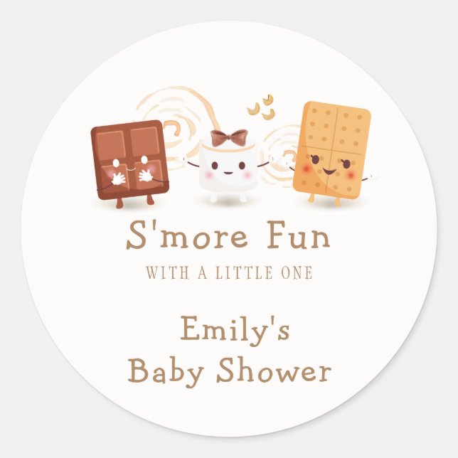 Sticker Rond Neutral Whimsical S'more Baby shower amusant (Devant)