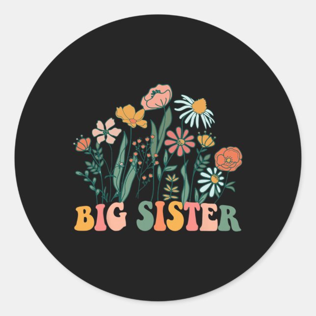 Sticker Rond New Big Sister Wildflower First Birthday &amp; Bab (Devant)