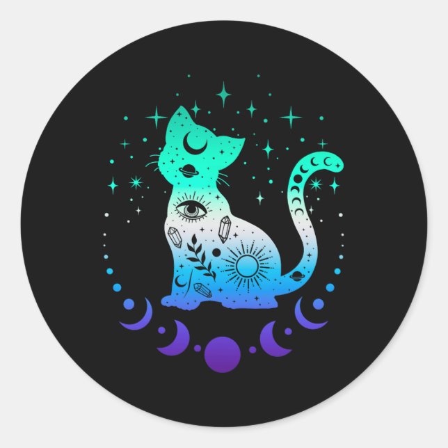 Sticker Rond New Blue Gay Male Mlm Pride Flag, Astrology Cat  (Devant)