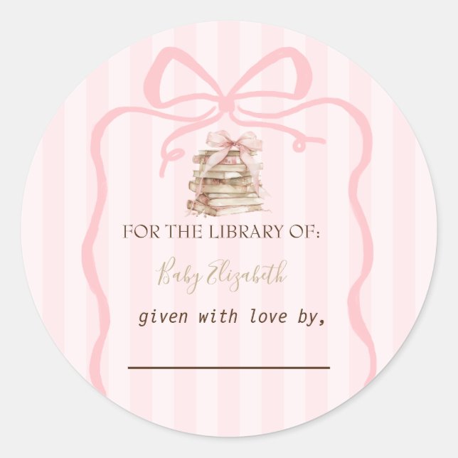 Sticker Rond New Chapter Pink Bow Stripes Baby Shower (Devant)
