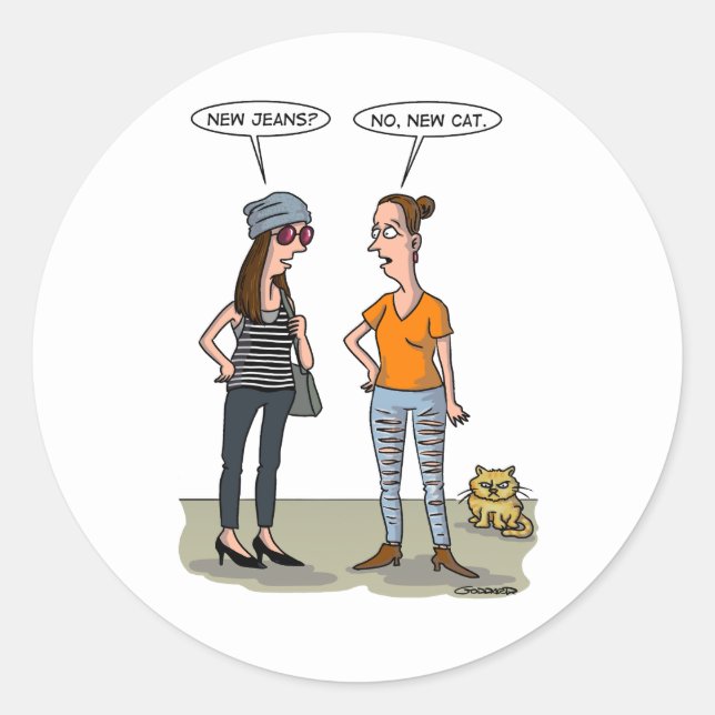 Sticker Rond New jeans? No, new cat. Folded Greeting Card (Devant)